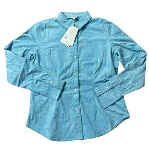 Jill Soft Turquoise Corduroy Shirt Blouse XS NWT Floral Accent Button Up